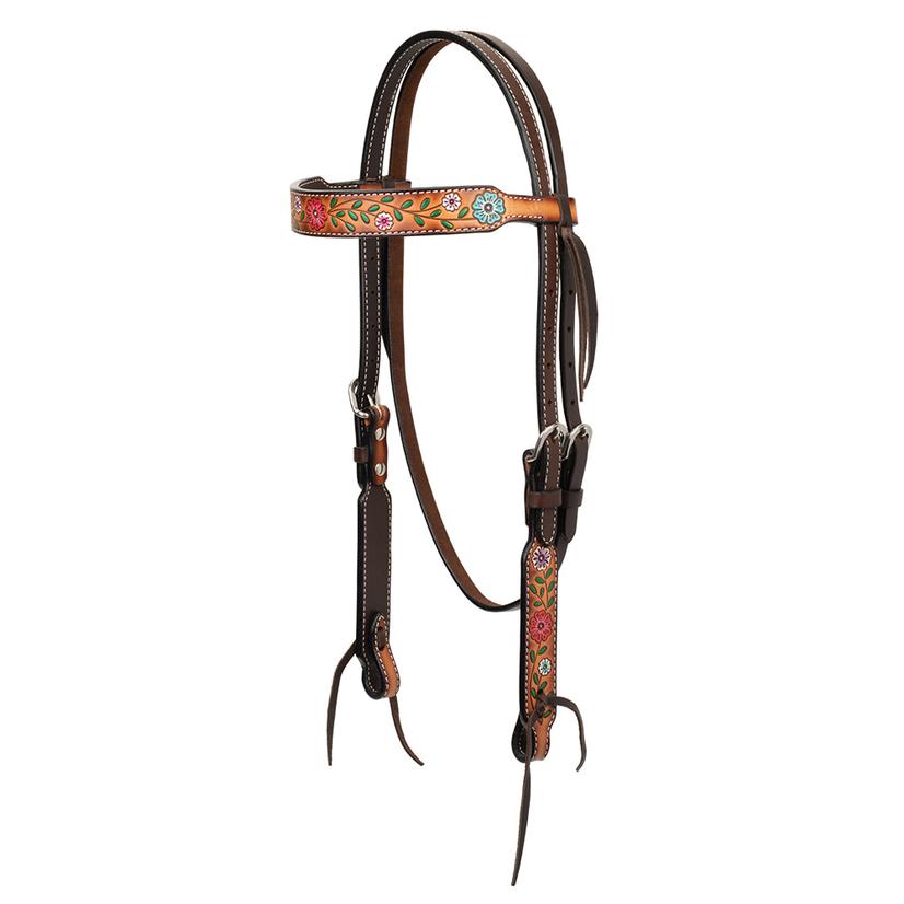 Turquoise Cross tack OSFA / Multi Turquoise Cross Floral Vine 5/8" Browband Headstall