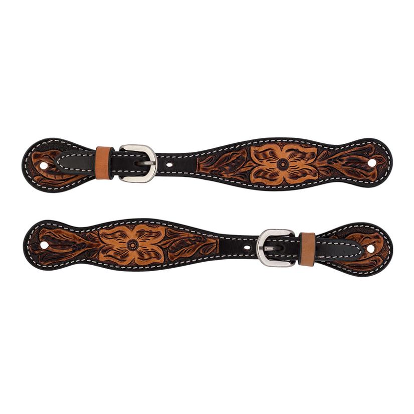 Turquoise Cross tack STT Spur Strap Floral Tooled