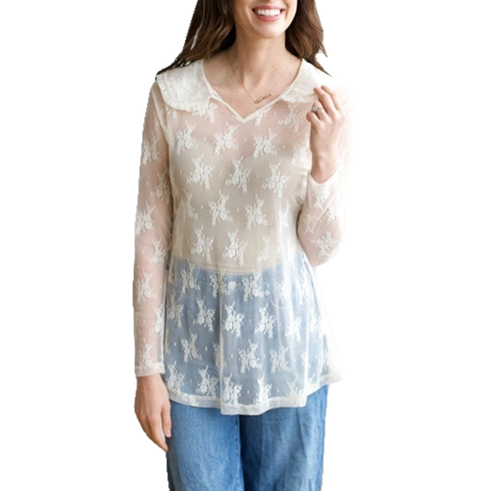 Turquoise Haven Apparel Turquoise Haven Women's Ivory Lace Collar Top