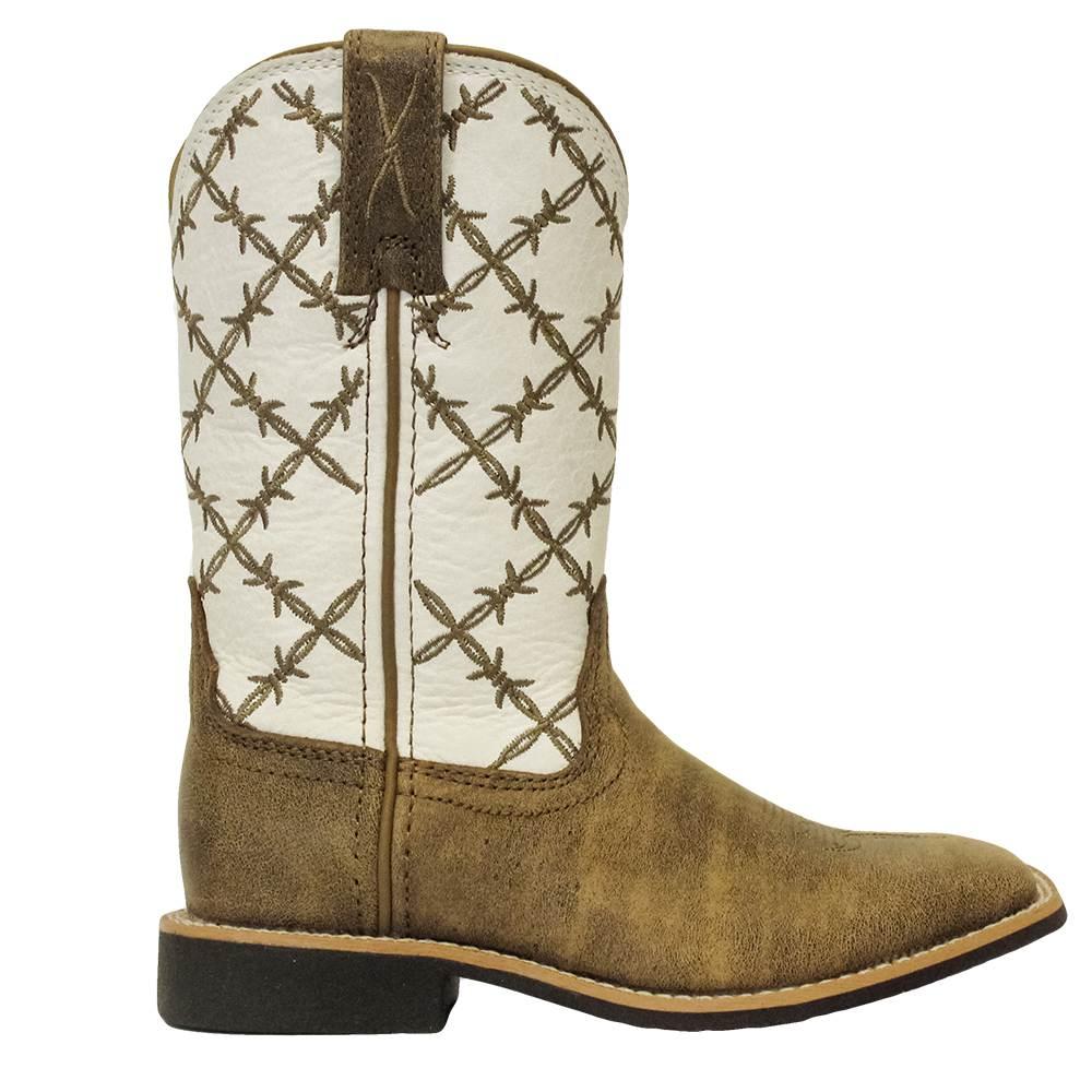 Twisted X Boots Footwear Twisted X White Bomber Barbed Wire Square Toe Youth Boot