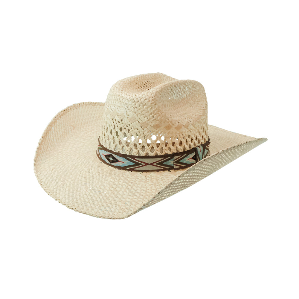 Twister Hats Twister Precreased Twisted Weave Natural with Embroidered Band Straw Hat
