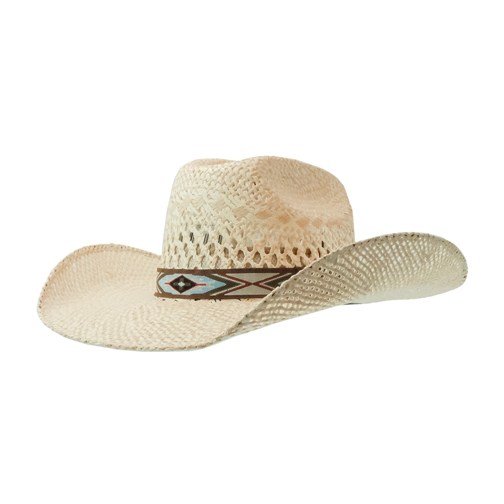 Twister Hats Twister Precreased Twisted Weave Natural with Embroidered Band Straw Hat