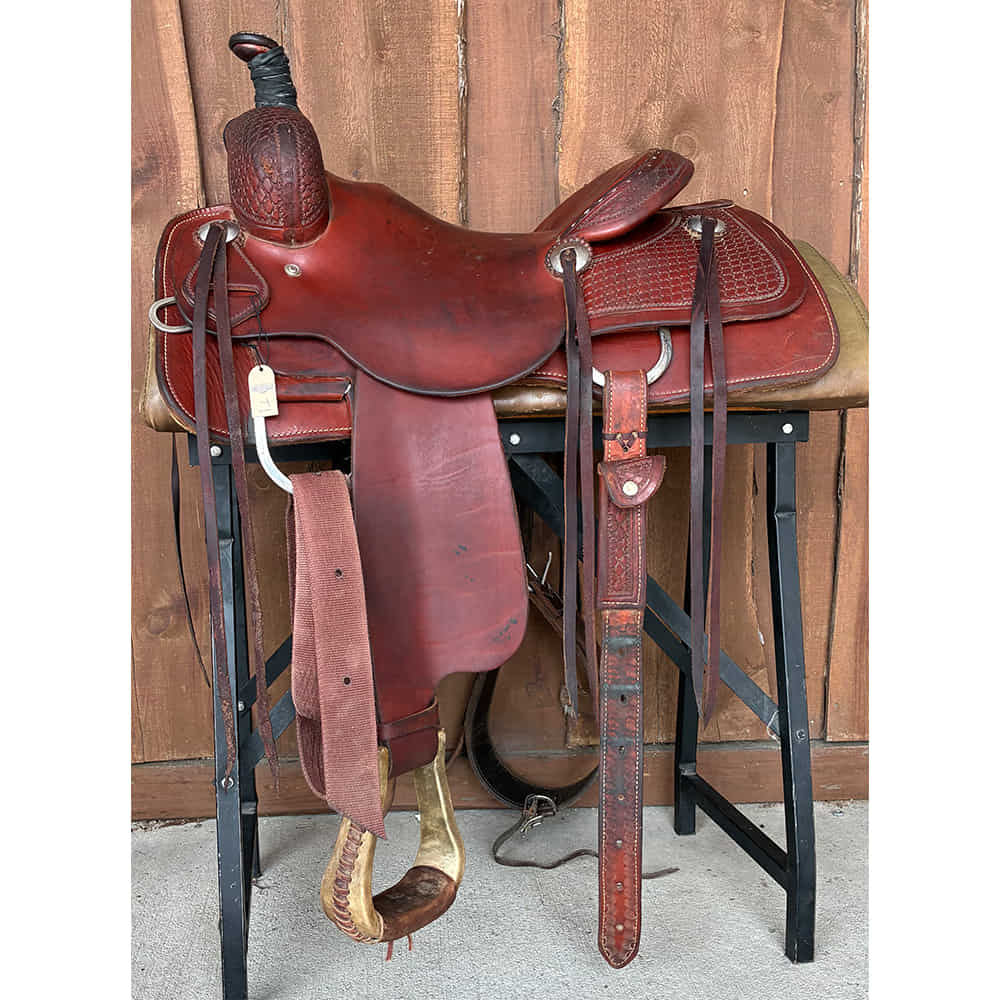 Used Saddles Saddles 15" Half Slick Out Half Bone Tool Used Ranch Cutting Saddle