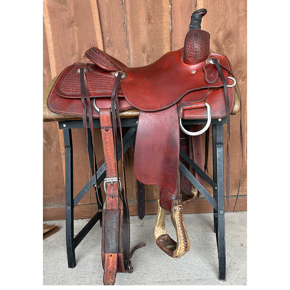 Used Saddles Saddles 15" Half Slick Out Half Bone Tool Used Ranch Cutting Saddle
