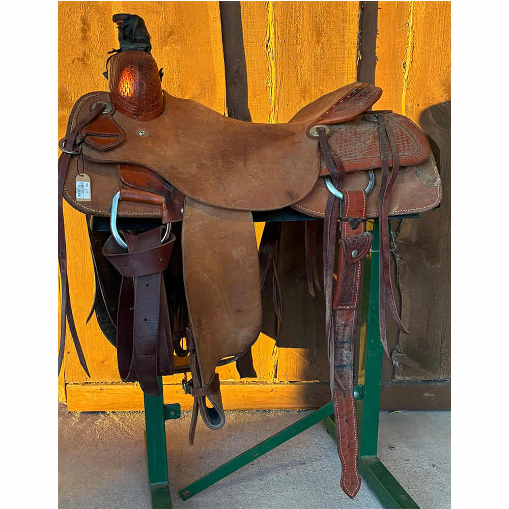Used Saddles Saddles 4T 17" Tooled Rough Out Used Ranch Roping Saddle