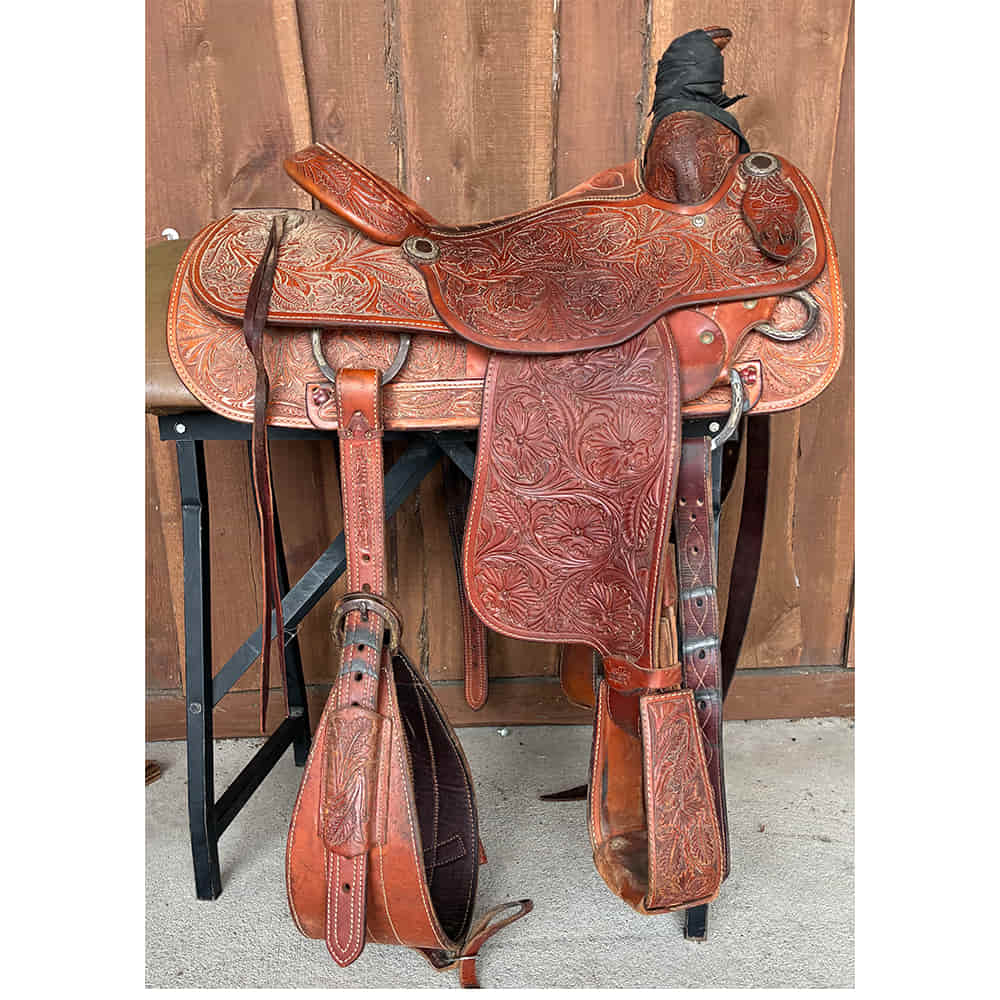 Used Saddles Saddles Coats 14.5" Full Floral Tool Used Team Roping Saddle