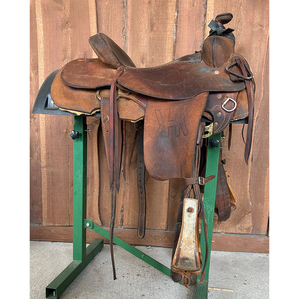 Used Saddles Saddles Double J 15.5" Rough Out Partial Tooled Used Team Roping Saddle