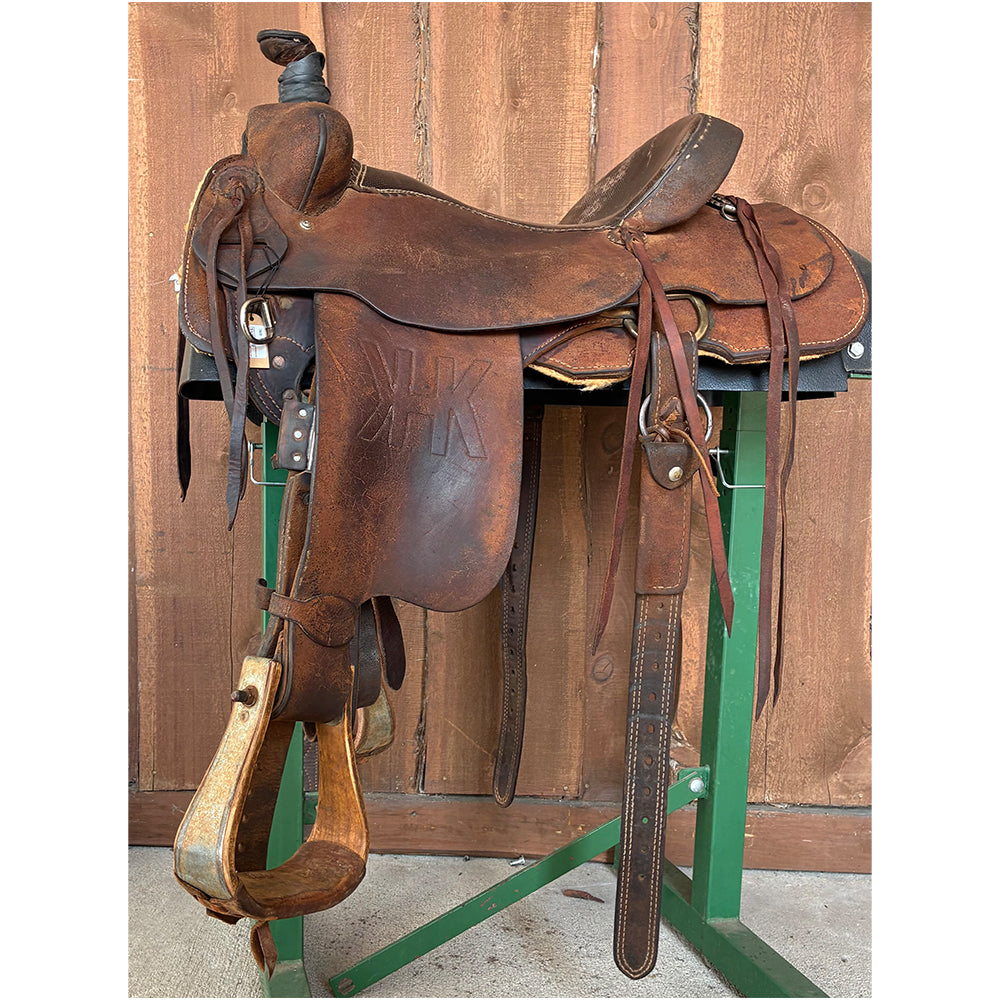 Used Saddles Saddles Double J 15.5" Rough Out Partial Tooled Used Team Roping Saddle