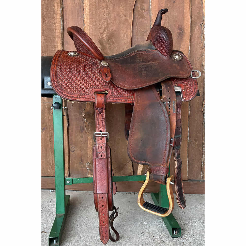 Used Saddles Saddles Martin Saddlery 14.5" Half Bamboo Tool Half Natural Rough Out Used Barrel Saddle