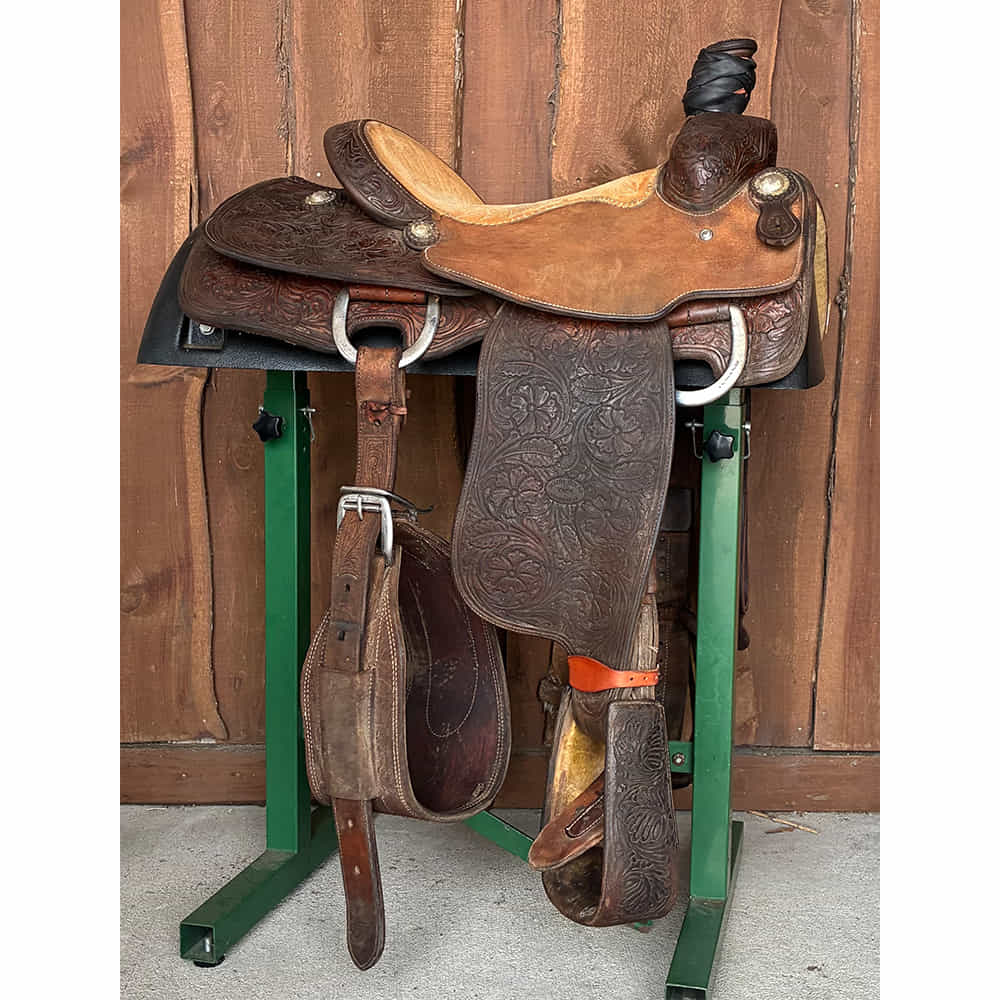 Used Saddles Saddles South Texas Tack 14.5" Half Rough Out Half Floral Tool Used Team Roping Saddle
