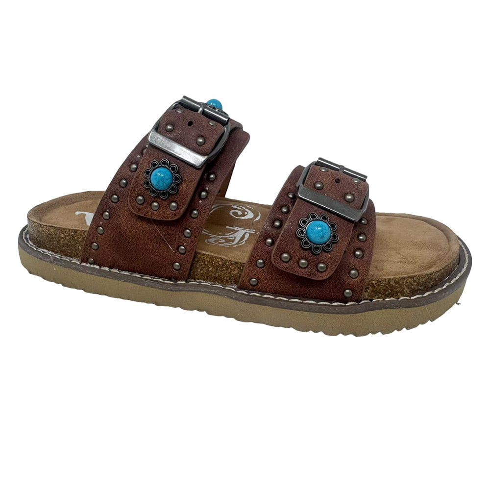 Very G Footwear Very G Women's Tan Connie with Faux Turquoise Stone Sandals