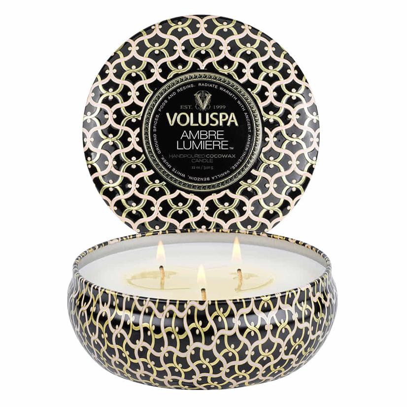 Voluspa Home Decor 12oz / Black Voluspa Amber Lumiere 3 Wick Candle