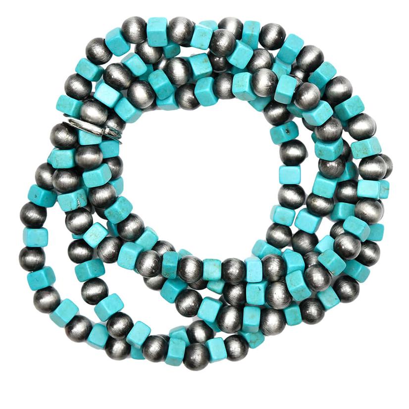 West and Co Jewelry Turquoise/Silver West and Co Square Turquoise And Faux Navajo Pearl Beaded Stretch Bracelet
