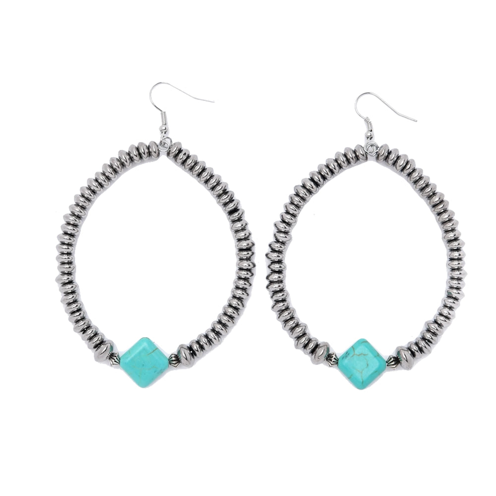 West and Co Jewelry Turquoise West and Co Faux Turquoise Diamond Metallic Silver Dangle Hoop Earrings