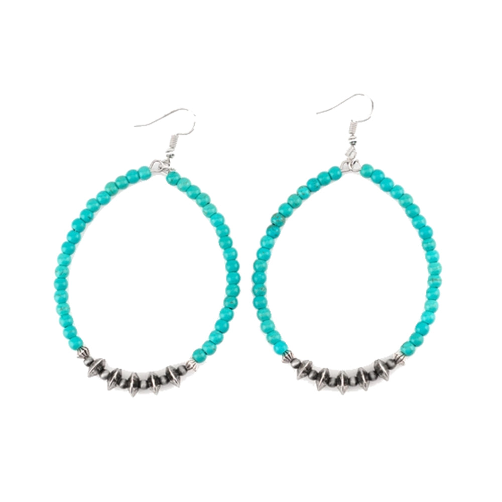 West and Co Jewelry Turquoise West and Co. Silver Disc Accents And Green Beaded Hoop Earrings