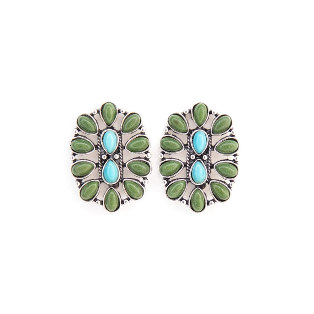 West and Co Jewelry West and Co 1.25 Faux Turquoise and Green Oval Cluster Post Earring