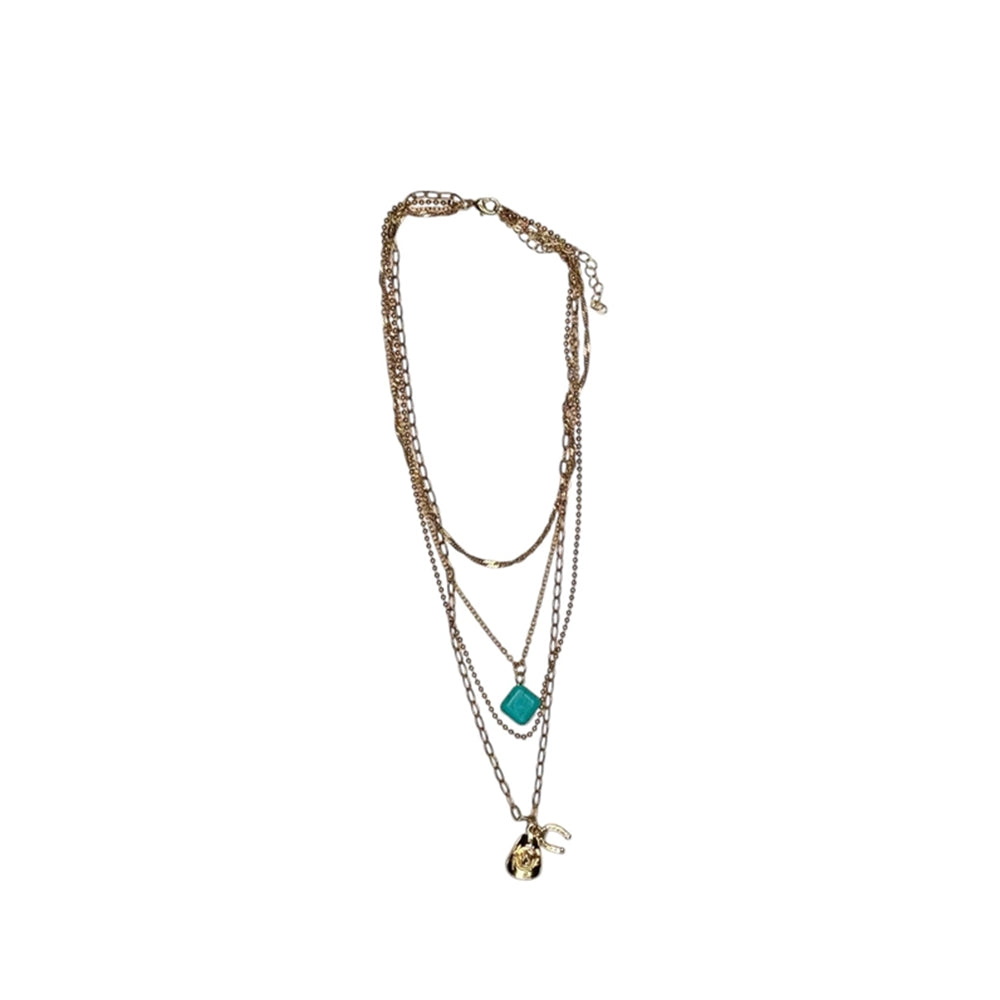 West and Co Jewelry West and Co 18k Gold Plated Layered Chain Necklace with Western Charms