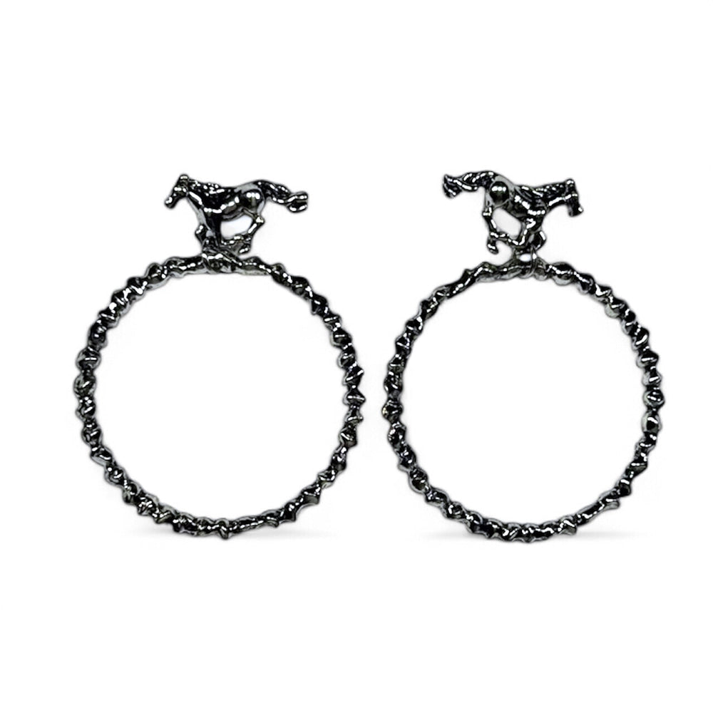 West and Co Jewelry West and Co 18K White Gold Plated Dangle Buckin Horse Hoop Earrings
