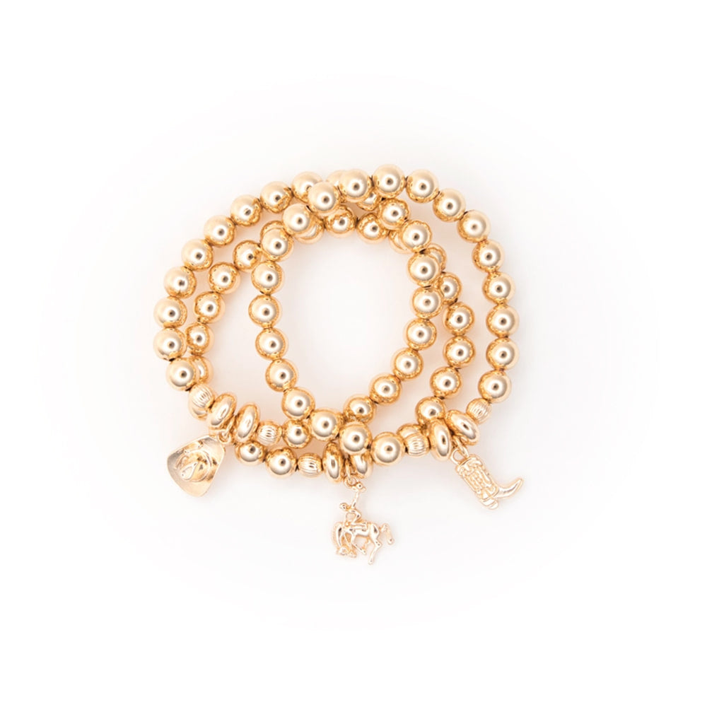 West and Co Jewelry West and Co 3pc Bracelet Set with Cowboy Hat, Boot Bucking Horse Charms