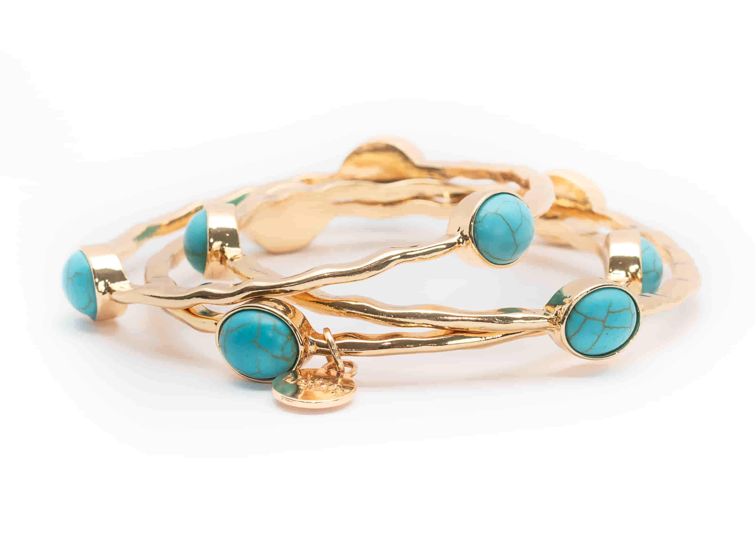 West and Co Jewelry West and Co Burnished Gold Set of 3 with Faux Turquoise Oval Bangles