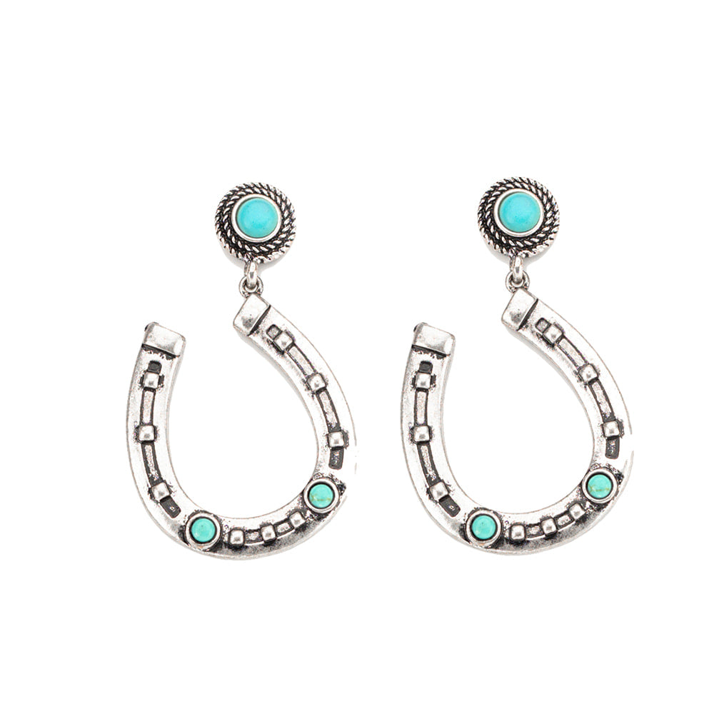 West and Co Jewelry West and Co Burnished Silver and Faux Turquoise Horseshoe Earring