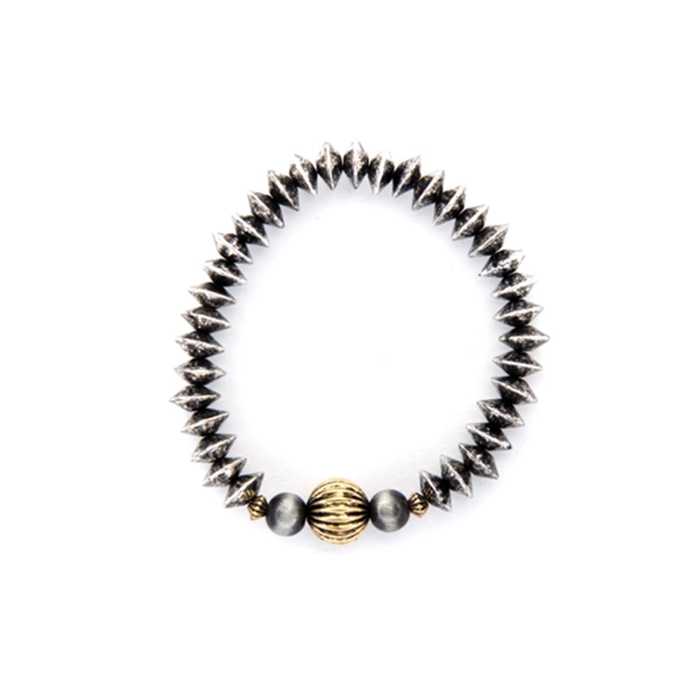 West and Co Jewelry West and Co Faux Silver Disc with Gold Melon Accent Stretch Bracelet