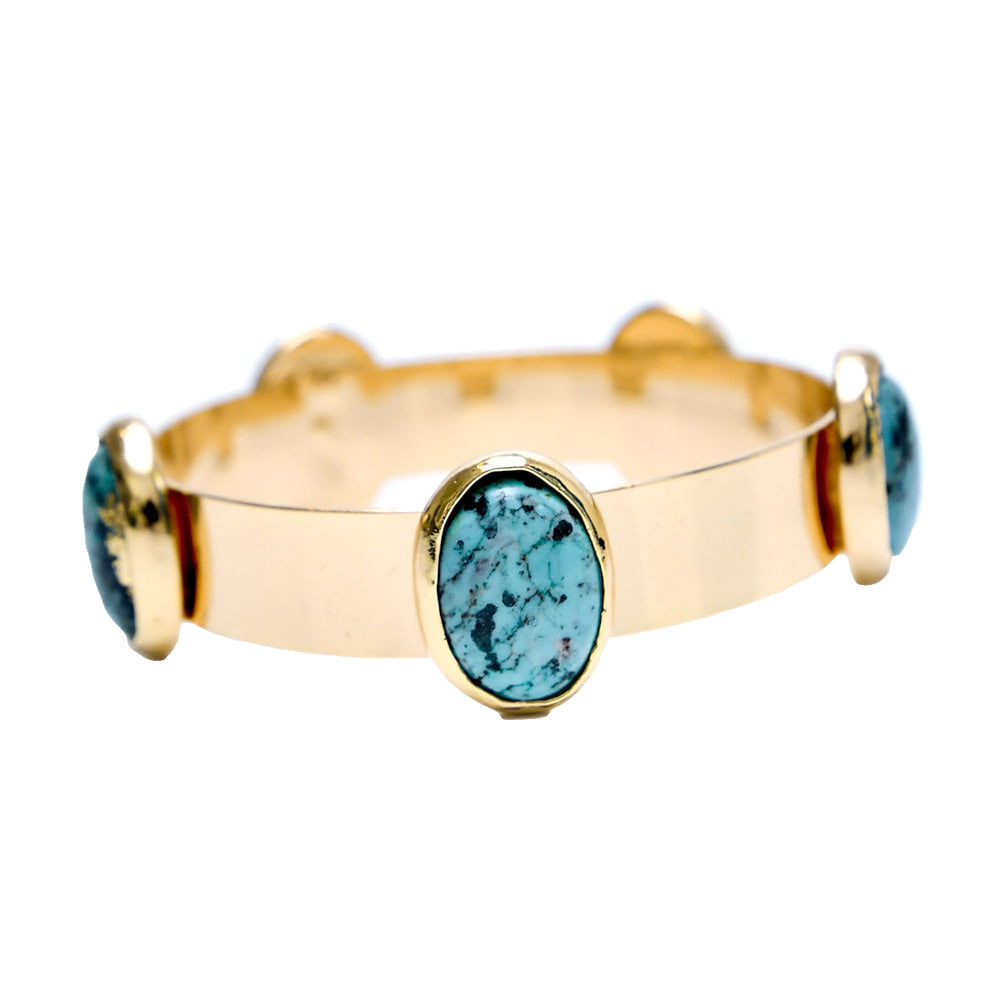 West and Co Jewelry West and Co Gold Bangle with 5 Faux Turquoise Oval Stones