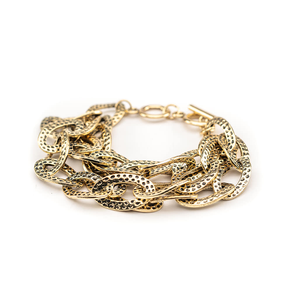 West and Co Jewelry West and Co Hammered Gold Three Strand Chain Bracelet