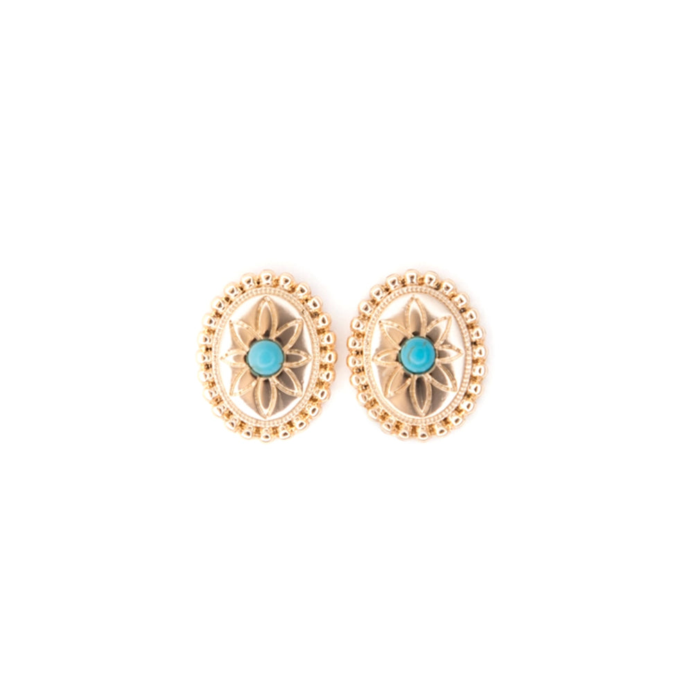 West and Co Jewelry West and Co Oval Flower Concho Post with Faux Turquoise Accent Stud Earring