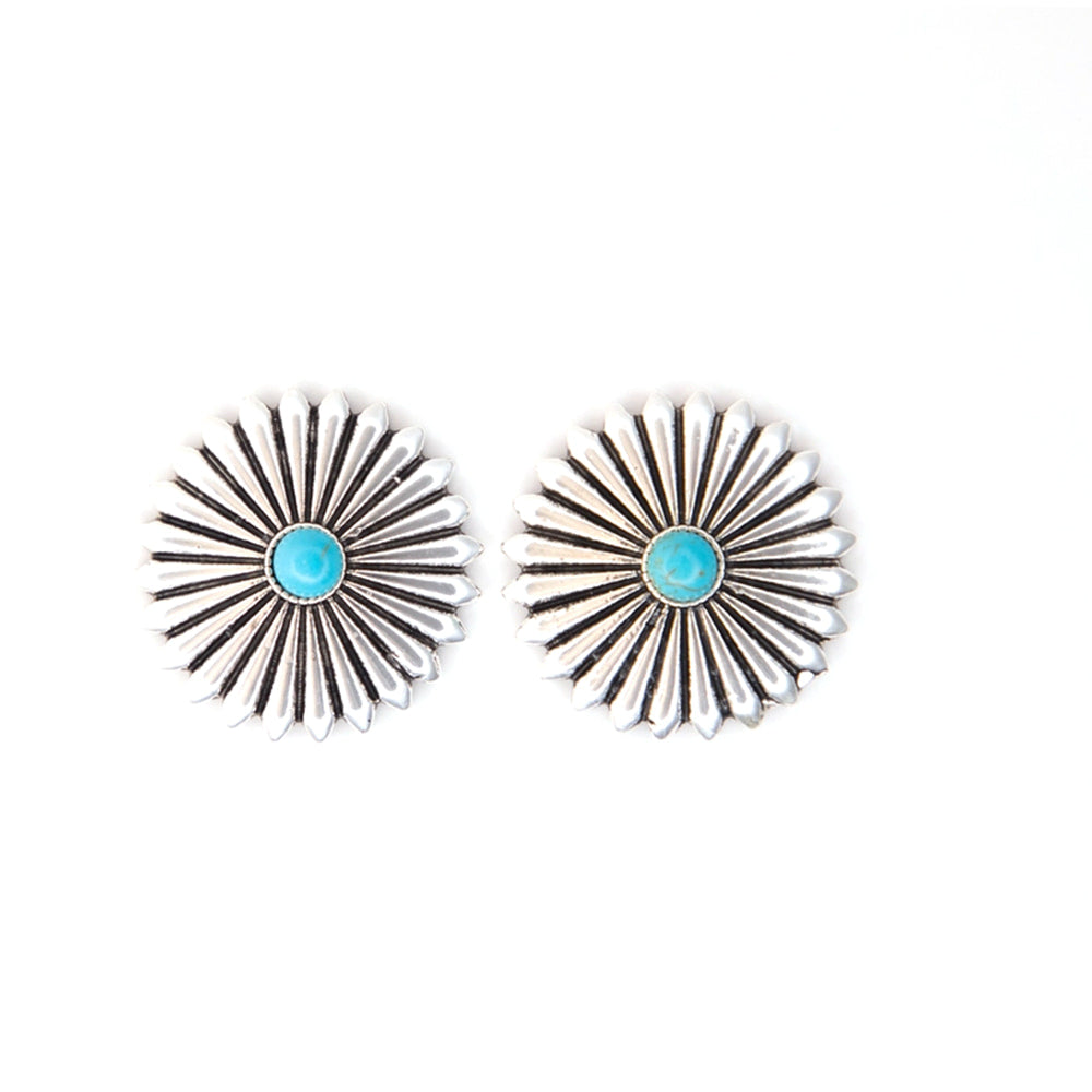 West and Co Jewelry West and Co Silver Burst Concho with Faux Turquoise Stone Earrings