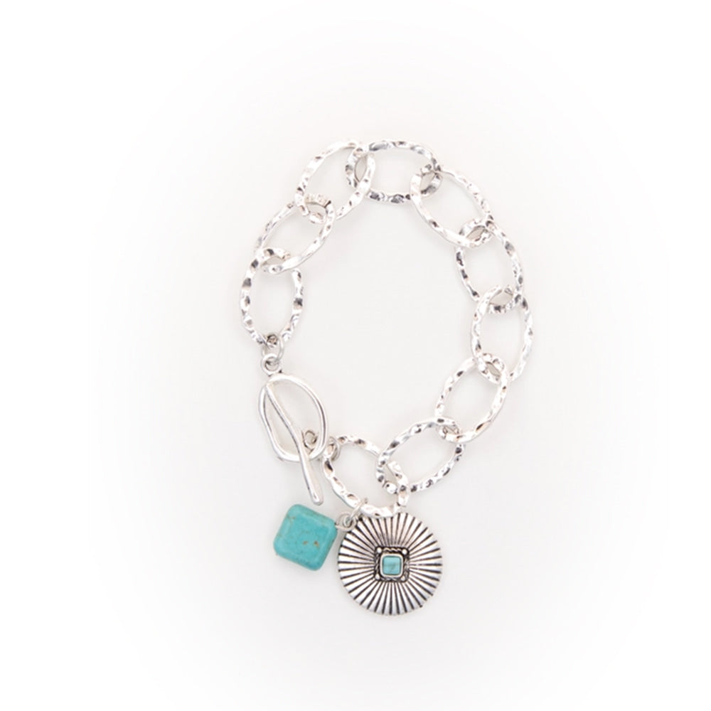 West and Co Jewelry West and Co Silver Chunky Chain Faux Turquoise Bracelet