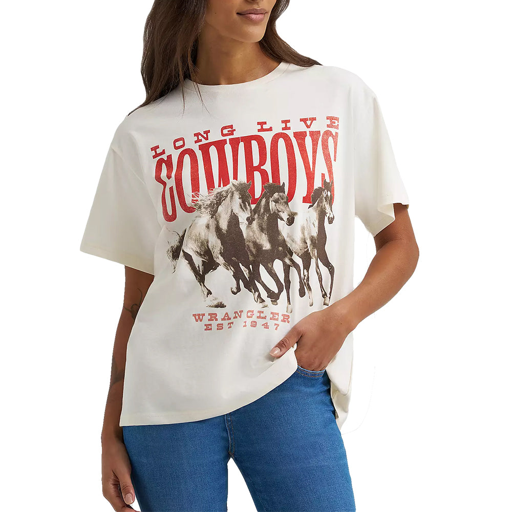 Wrangler 3000 T-SHIRTS + TANKS WOMENS RETRO GRAPHIC SHORT SLEEVE TEE IN EGRET