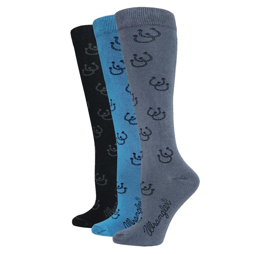 Wrangler Apparel Assorted / M Wrangler Horse Shoe Print Knee High Women's Boots Socks - 3 Pair Pack