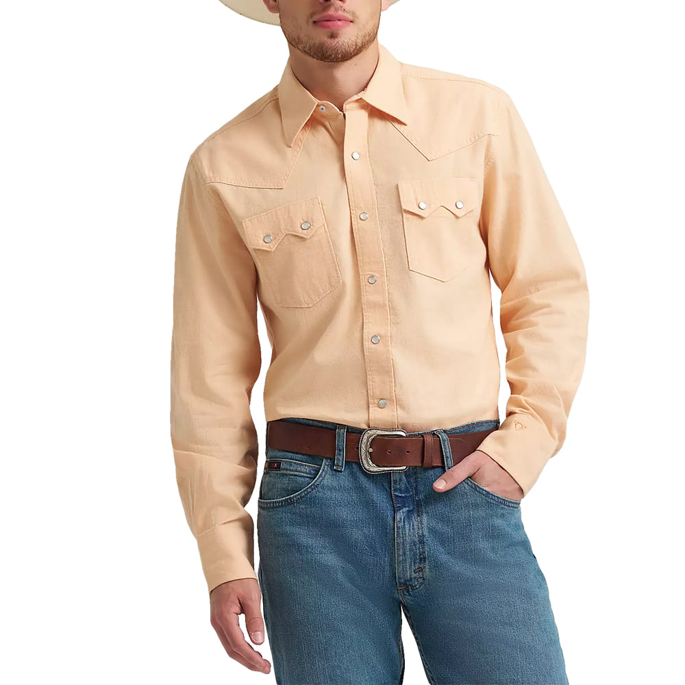 Wrangler Apparel MENS CODY JOHNSON LONG SLEEVE SNAP SHIRT IN ORANGE