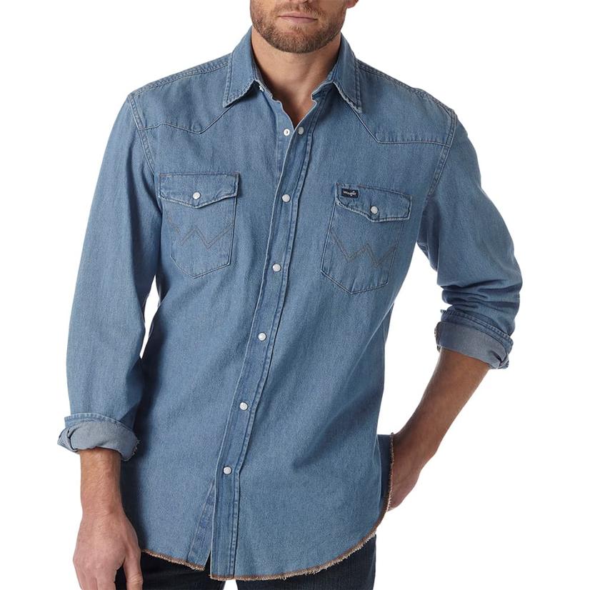 Wrangler Apparel Wrangler Classic Fit Stonewash Denim Long Sleeve Snap Men's Work Shirt - Tall Sizes