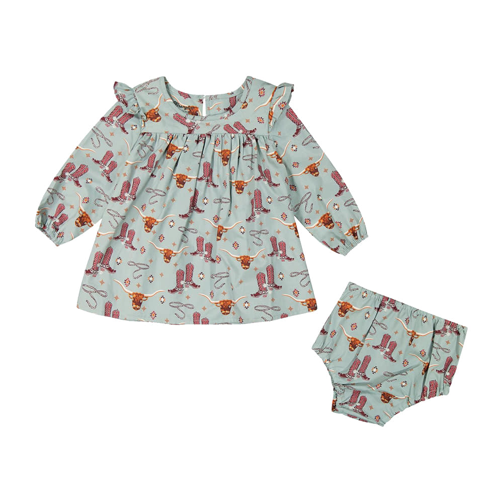 Wrangler Apparel Wrangler Girl's Infant Printed Ruffle Long Sleeve Dress
