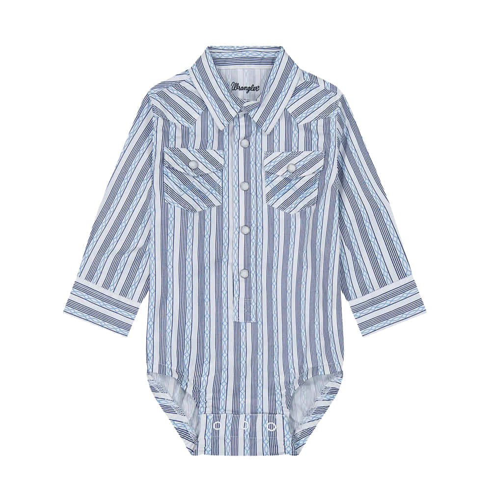 Wrangler Apparel Wrangler Infant Boy's Blue and White Stripe Long Sleeve Bodysuit