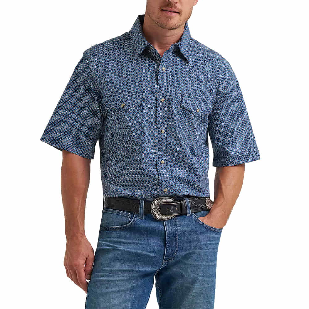 Wrangler Apparel Wrangler Men's Blue 20X Competition Advanced Comfort Short Sleeve Shirt