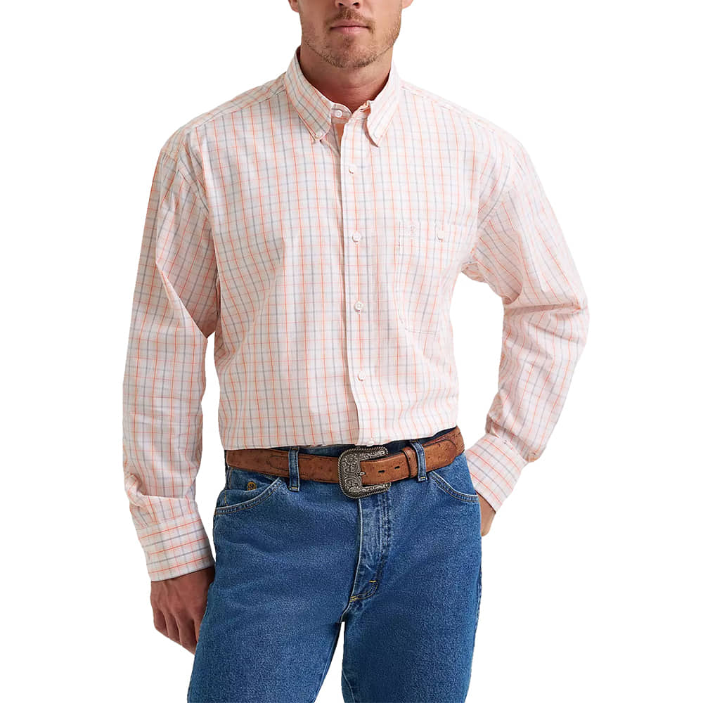 Wrangler Apparel Wrangler Men's George Strait Peach Plaid Long Sleeve Button-Down Shirt