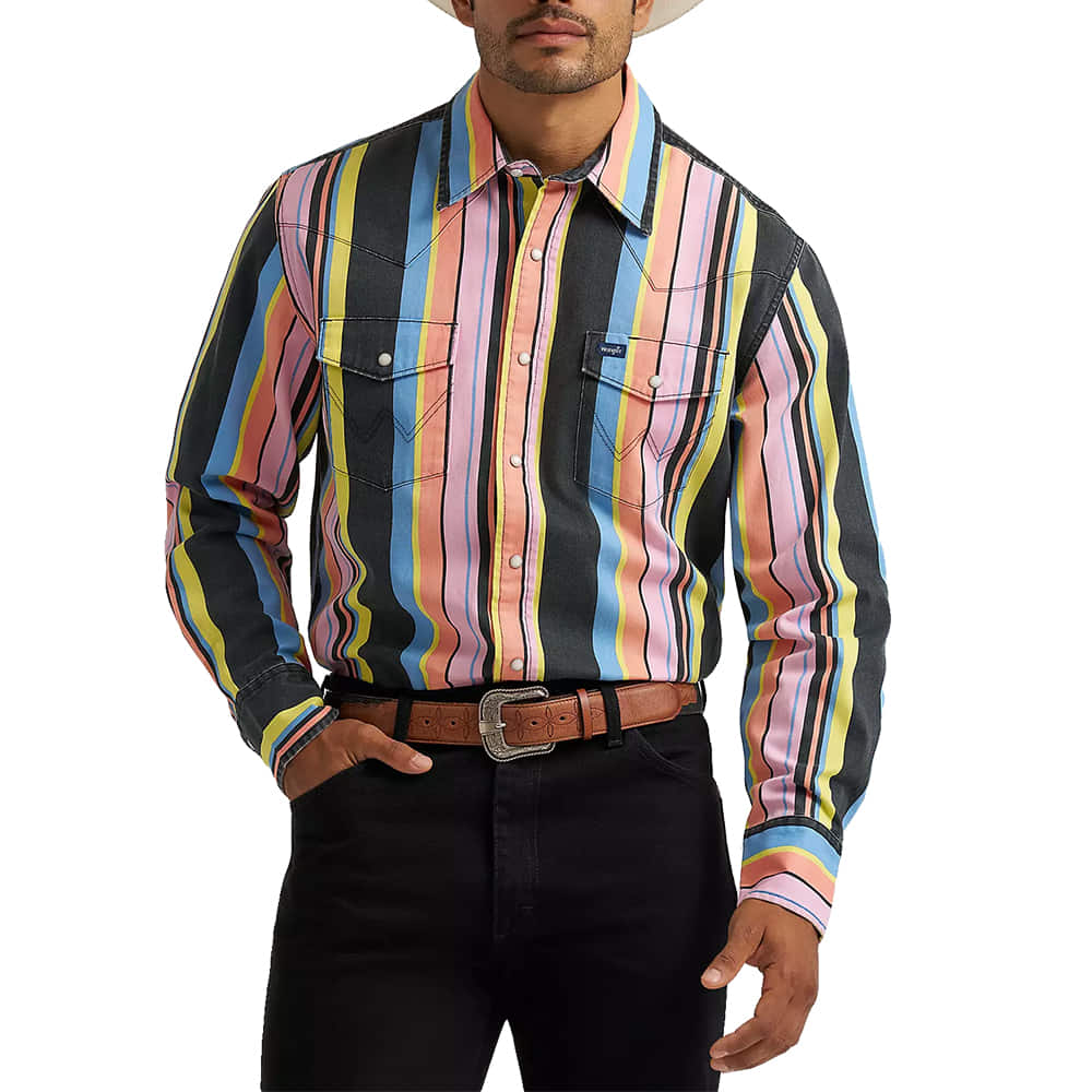 Wrangler Apparel Wrangler Men's Vintage Stripped Snap Long Sleeve Shirt