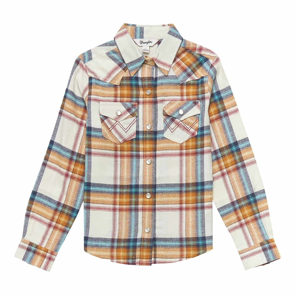 Wrangler Apparel Wrangler White Plaid Long Sleeve Girl's Western Top