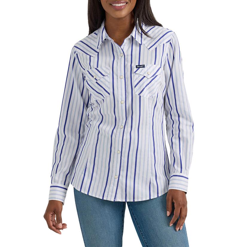 Wrangler Apparel Wrangler Women's Blue Striped Long Sleeve Snap Shirt