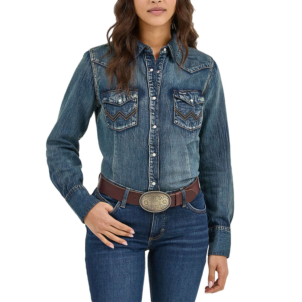 Wrangler Apparel Wrangler Womens Vintage Denim Western Snap Shirt