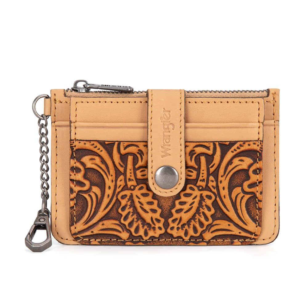 Wrangler Other Wrangler Genuine Leather Floral Tooled RFID Card Wallet in Tan