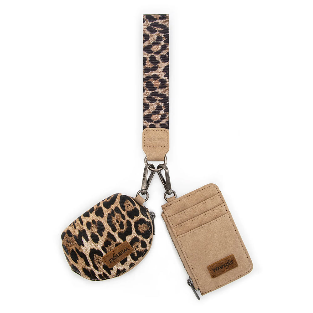 Wrangler Other Wrangler Leopard Print Dual Pouch Wristlet in Tan