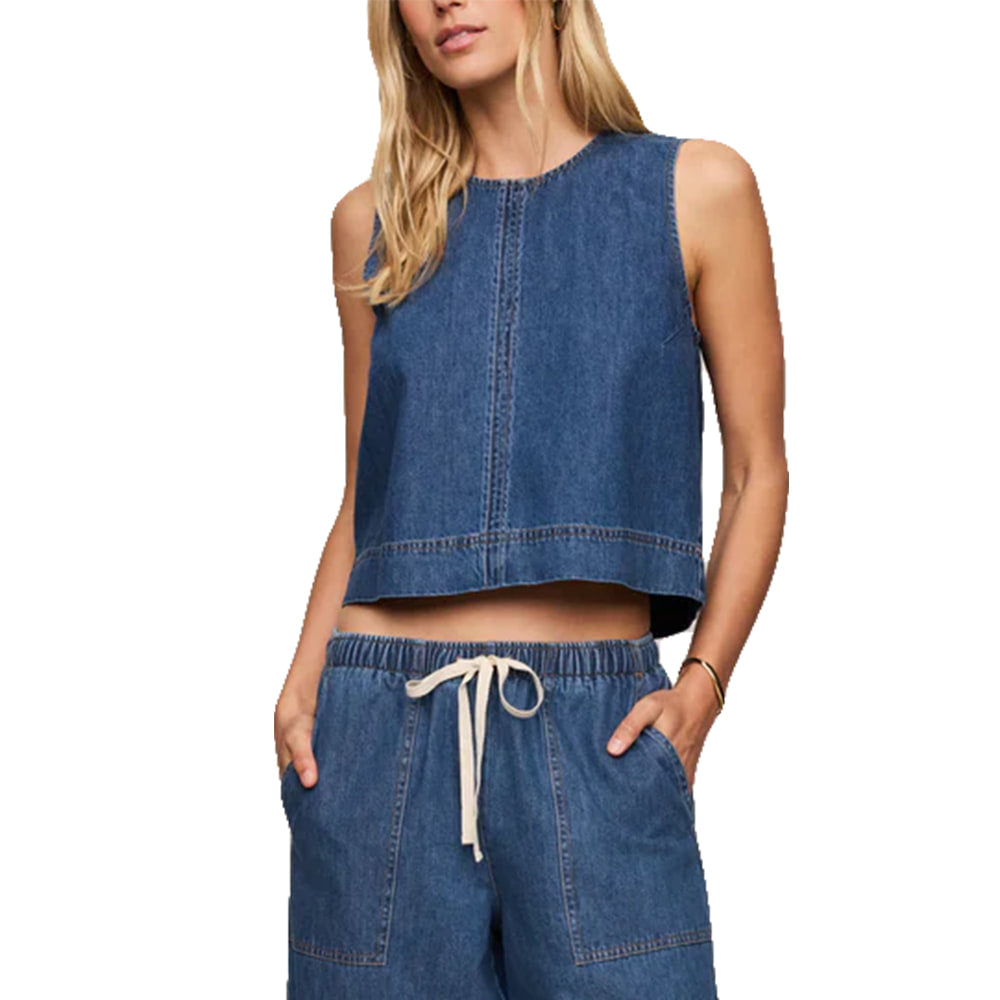 Z Supply 1000 FASHION WOMENS SUN SEEKER DENIM TANK IN DEEP WATER