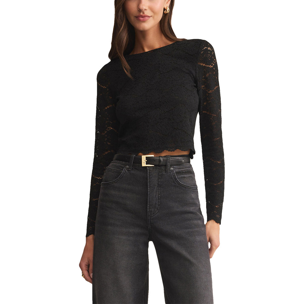 Z Supply Apparel Z Supply Aurora Lace Long Sleeve Women's Black Top
