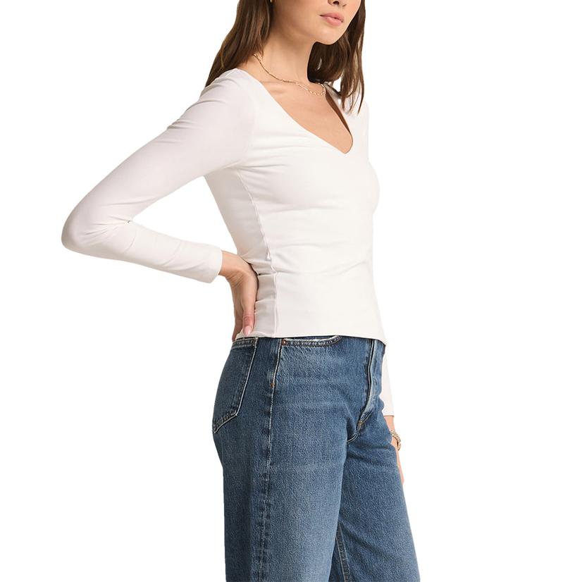 Z Supply Apparel Z Supply Avala White Long Sleeve So Smooth Women's Top