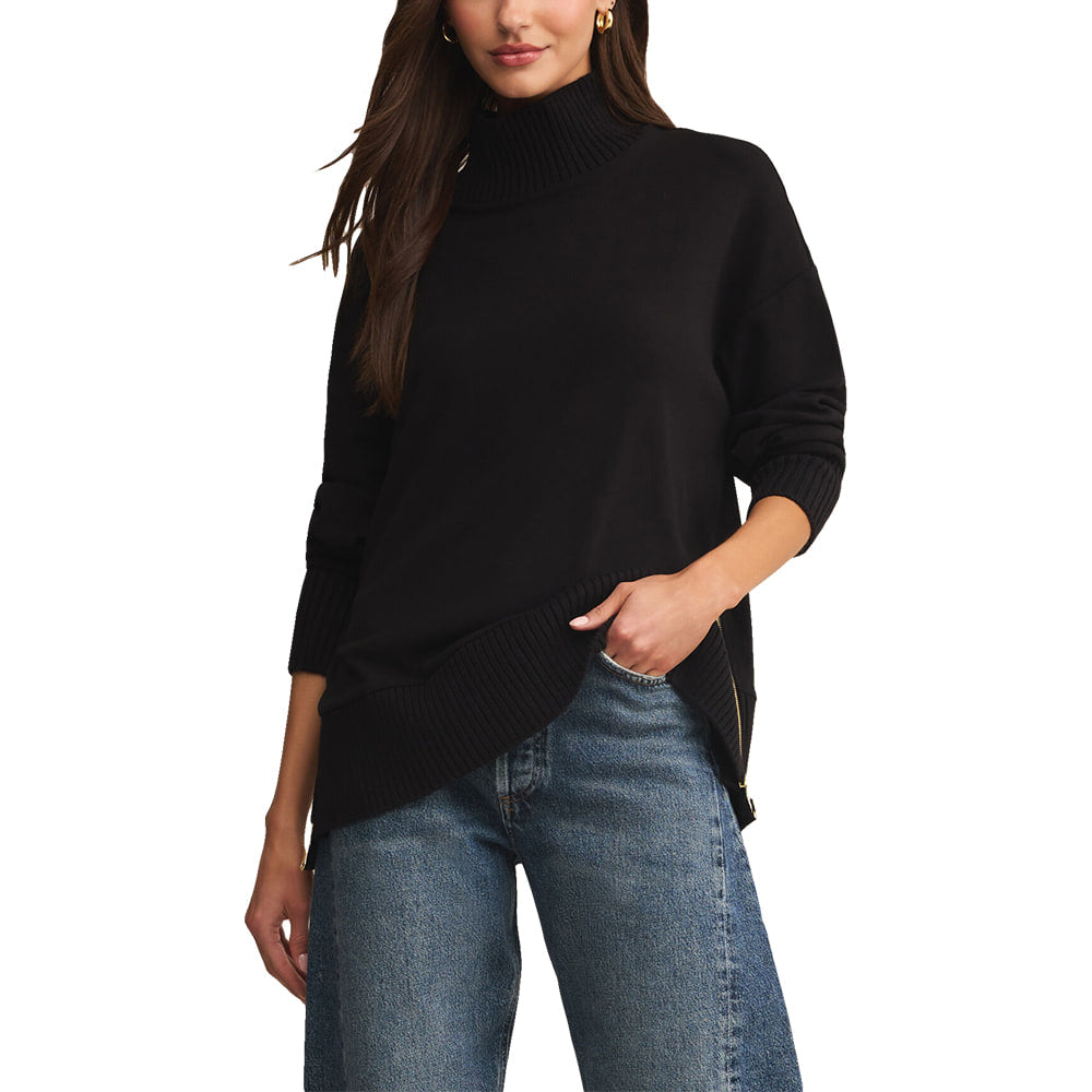 Z Supply Apparel Z Supply Black Stable Rib Women's Fashion Sweater