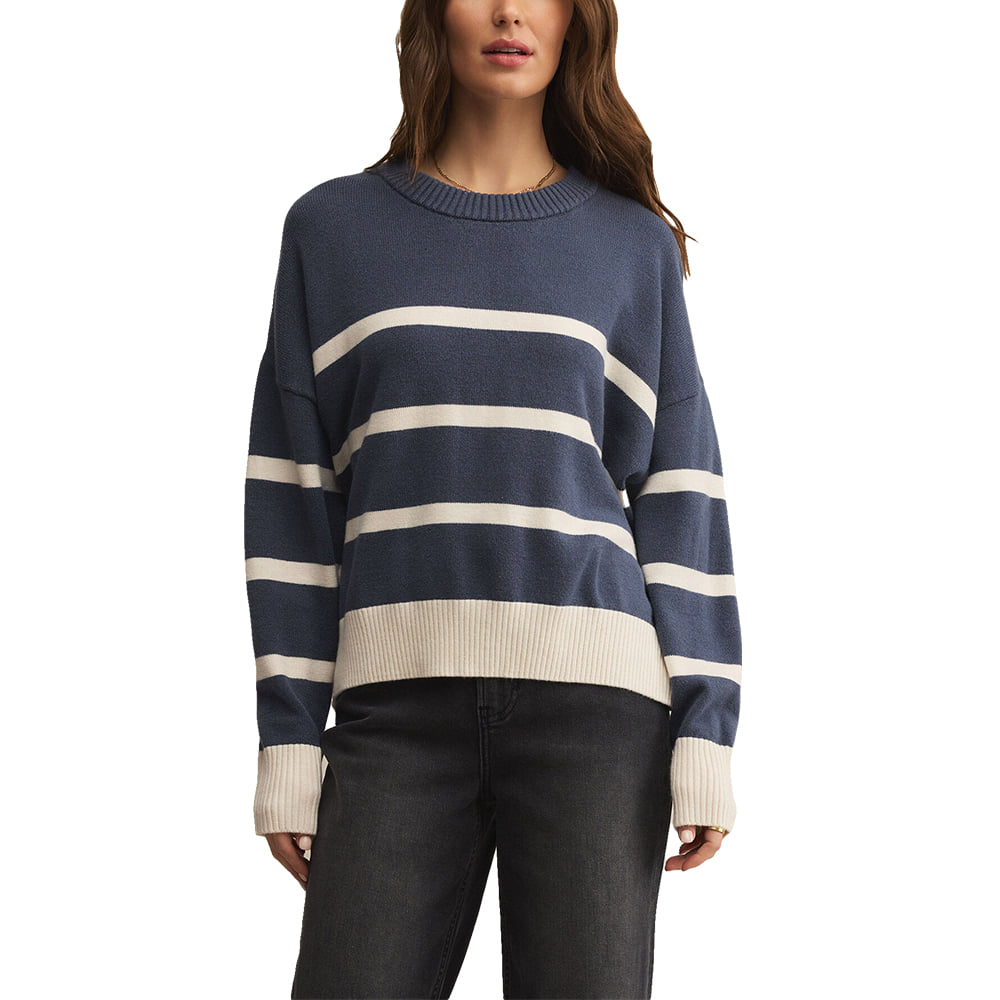 Z Supply Apparel Z Supply Jordane Women's Striped Sweater in Storm Cloud Heather